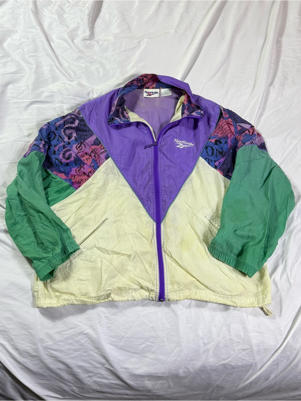 Vintage Reebok Women's Purple & Green Colorblock Windbreaker Jacket Floral